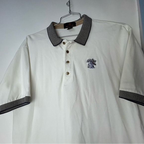Antigua White & Checkered Accents "UK" Embroidered Polo Shirt Men's Large - Picture 7 of 14